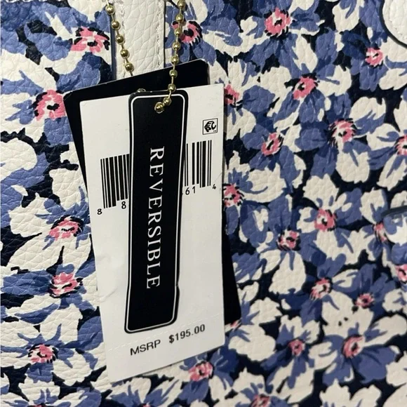 LAUREN RALPH LAUREN Bag Leather Print Tote Purple Vanilla/Breeze Floral w Pouch - Picture 4 of 14